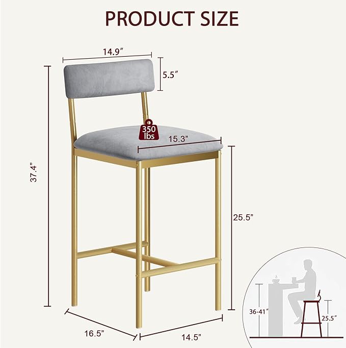 GarveeHome Bar Stools Set of 2, Upholstered Counter Height Bar Stools - Image 2