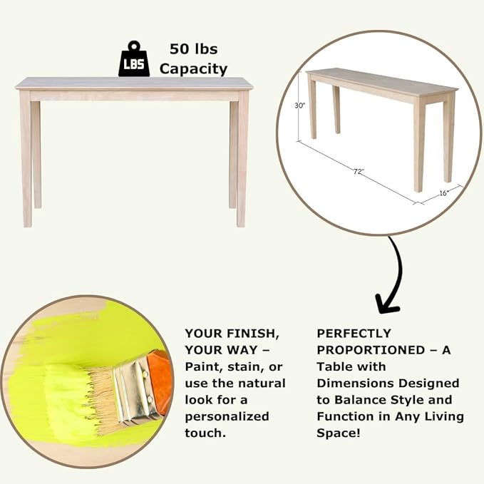 Solid Wood Extended Length Shaker Console Table - Image 4