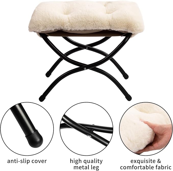 HollyHOME 15" Folding Footrest Stool, Upholstered Small Foldable Ottoman - Image 6