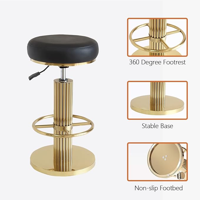 FUNROLUX Gold Bar Stools Adjustable Swivel Counter Stools Modern Backless - Image 7