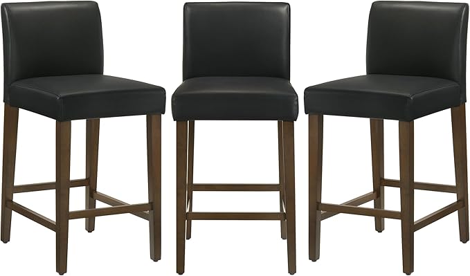 CHITA Counter Height Bar Stools Set of 3, PU Leather in Black by CHITALIVING