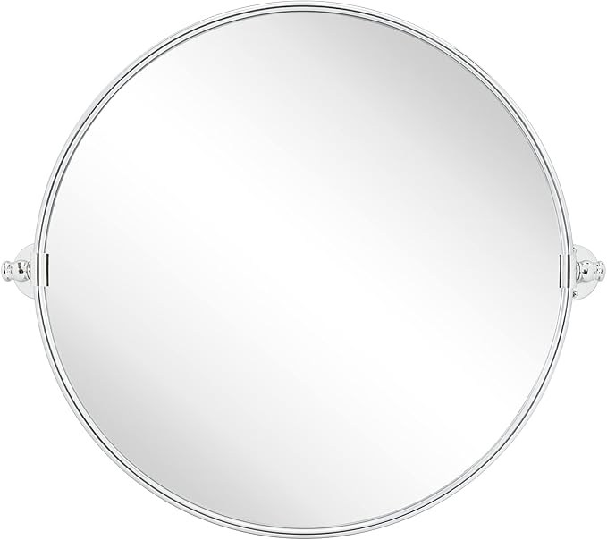 TEHOME Round Pivot Bathroom Mirror Chrome Circle Metal Framed Tilting Vanity - Image 2
