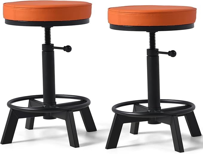 Vintage Short Bar Stools Industrial Swivel Counter Stools 17-24inch Height by BOKKOLIK