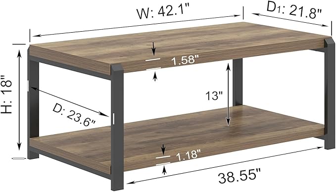 EXCEFUR Modern Coffee Table, Rustic Wood and Metal Center Table - Image 2