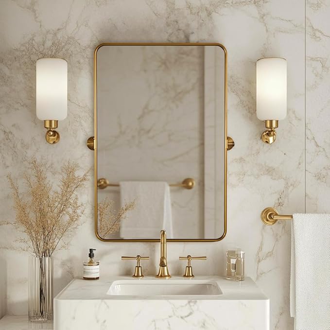 ANDY STAR Gold Pivot Mirror, Farmhouse Rectangle Bathroom Mirror by ANDYSTAR