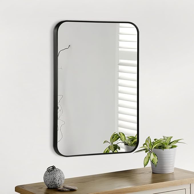 Black Bathroom Mirror, 26x38 Inch Matte Black Mirror, Aluminum Alloy Framed - Image 8