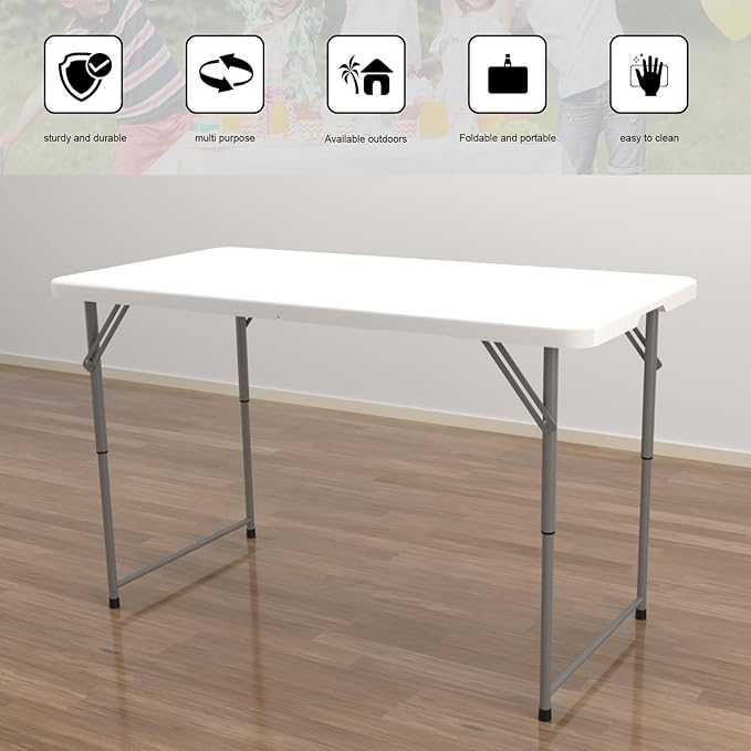 48" W x 24" D x 29.5" H - 4FT Adjustable Height Heavy Duty Plastic Fold-in-Half - Image 3