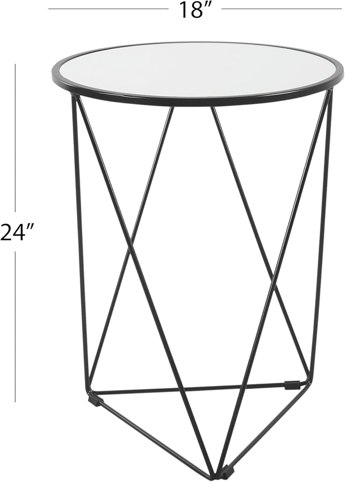 HomePop Metal Accent Table Triangle Base Round Mirror Top, 18D x 18W x 24H - Image 2