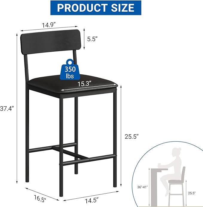 GarveeHome Bar Stools Set of 4, Upholstered Counter Height Bar Stools - Image 2