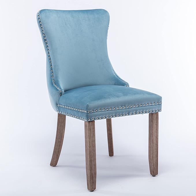 PacknWood Acosure Set of 2 Velvet Upholstered Wing-Back Dining Chair - Image 7