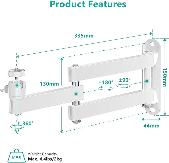 WALI Foldable Projector Wall Mount Universal Adjustable Wall Projector Mount - Image 3