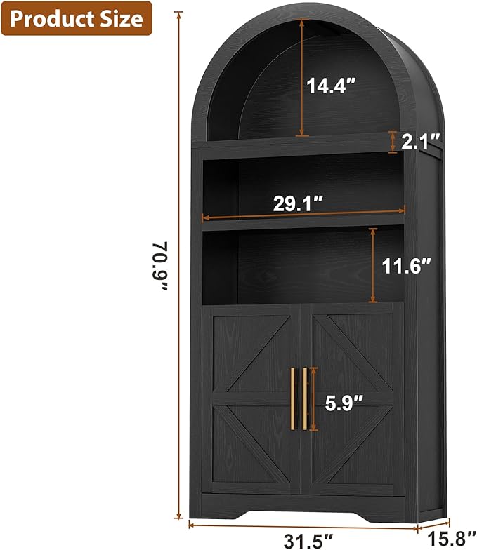 Arched Bookshelf Bookcase China Pantry Storage Cabinet - Image 2