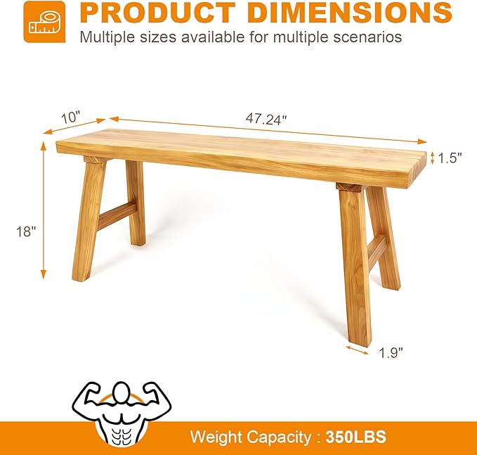 Farmhouse Solid Wood Bench: Long Rustic Indoor Narrow Wooden Bench - Image 2