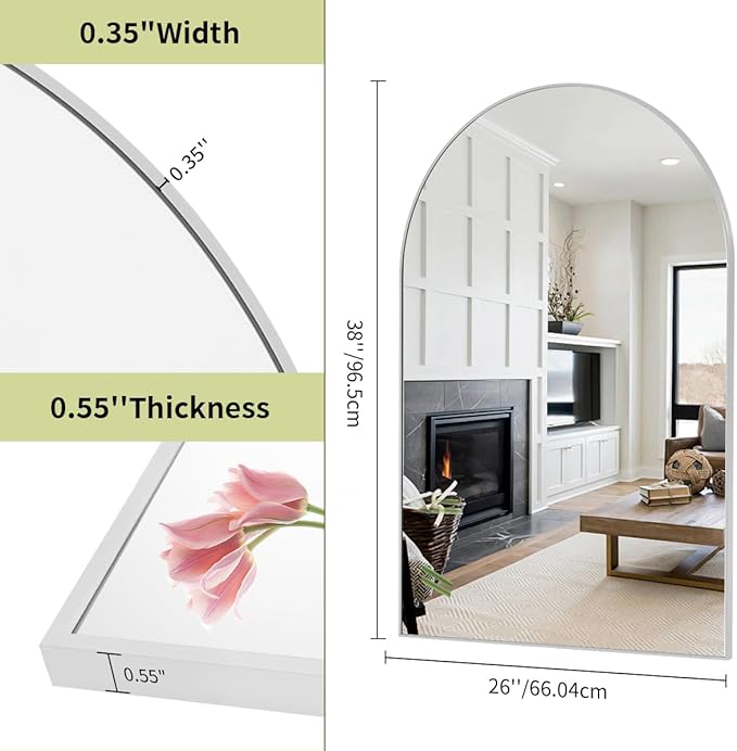 BEAUTYPEAK 26"x38" Arch Bathroom Mirror, Wall Mounted Vanity Metal Frame Mirror - Image 5