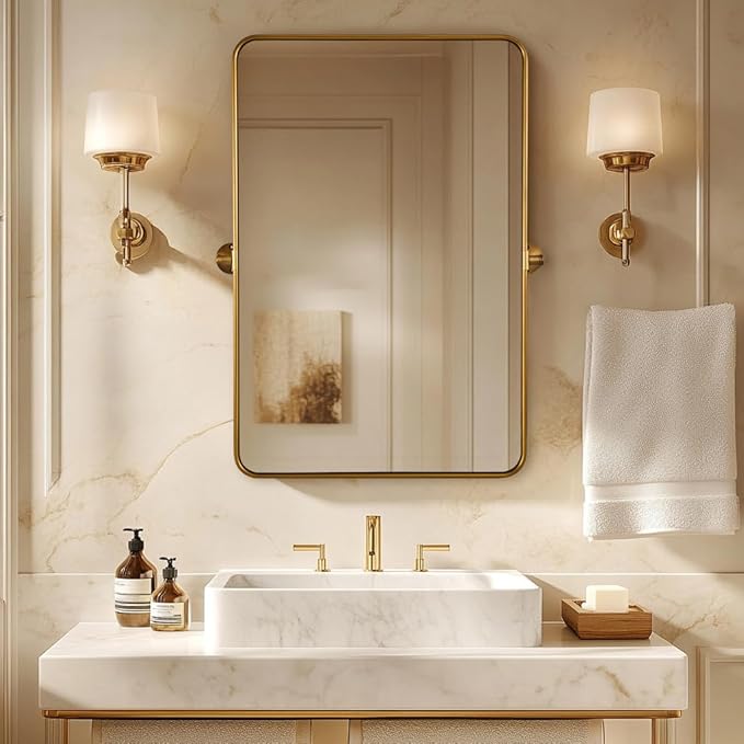 ANDY STAR Gold Pivot Mirror, Farmhouse Rectangle Bathroom Mirror - Image 4