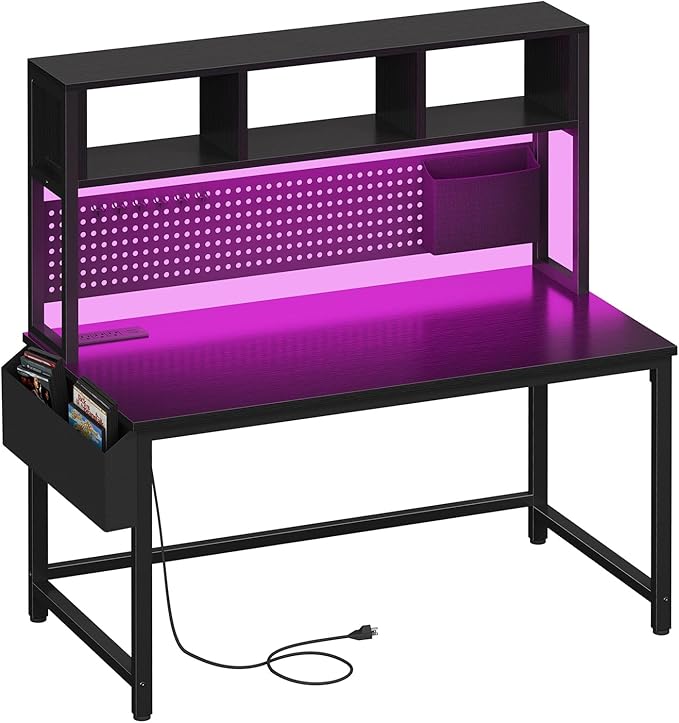 Black Gaming Desk with Hutch and Pegboard - Image 8