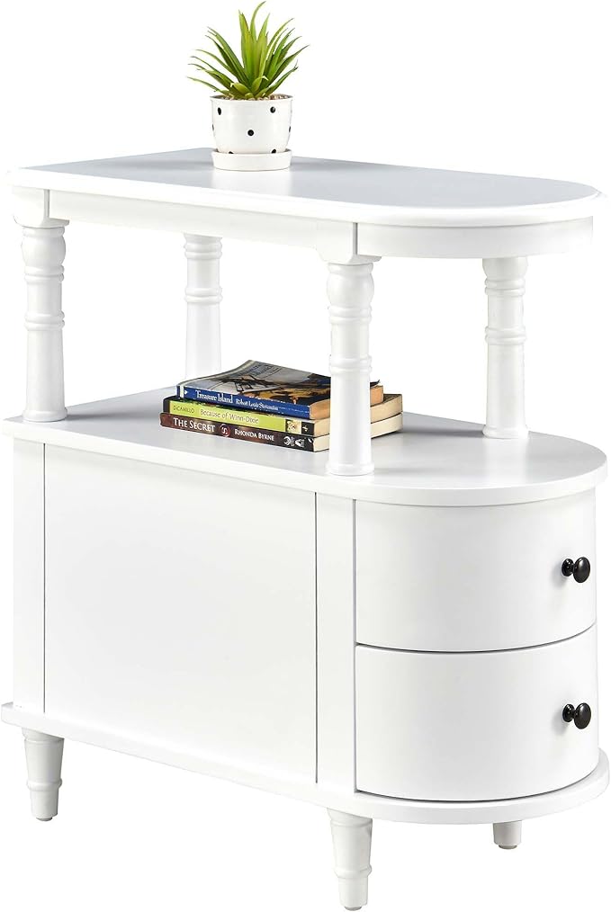 Wood End Table with 2 Drawers and Storage Shelf, Narrow Sofa Side Table - Image 9
