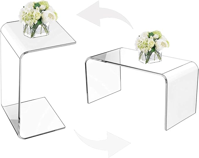Acrylic End Table, 26 Inch Tall Side Table Acrylic C Shape Modern Clear Side - Image 4