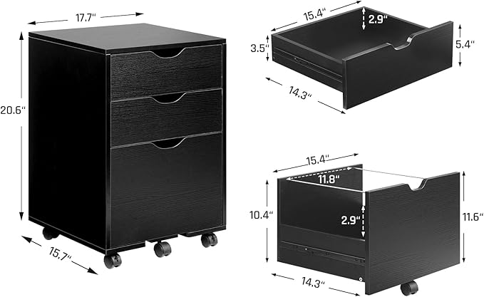 HollyHOME 3-Drawer Wood File Cabinet, Under Desk Cabinet - Image 3
