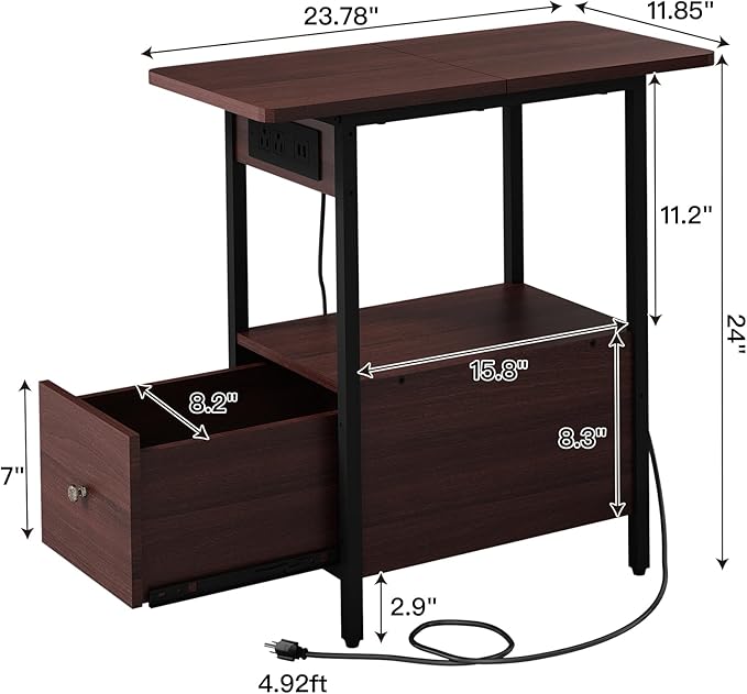 LIDYUK End Table with Charging Station, Narrow Side Table with Drawer and USB - Image 7