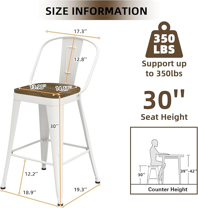 Metal Bar Stools Set of 4, High Back Bar Stools - Image 3