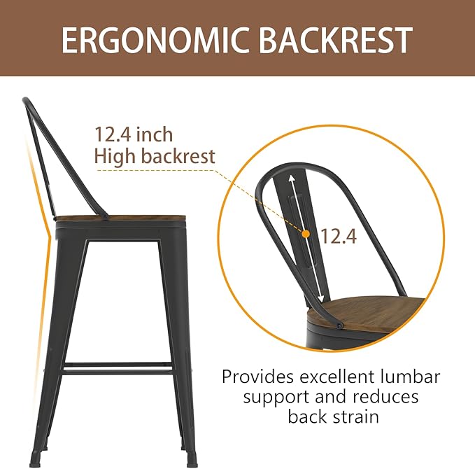 26” Swivel Bar Stools Set of 4, Counter Height Bar Stools Wooden Seat, Metal - Image 4