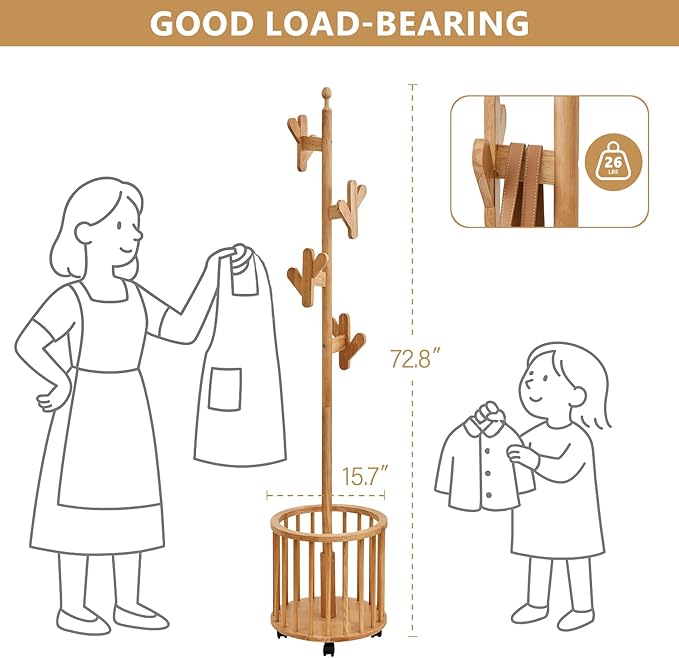 CozyDH Solid Wood Coat Rack Freestanding - Image 2