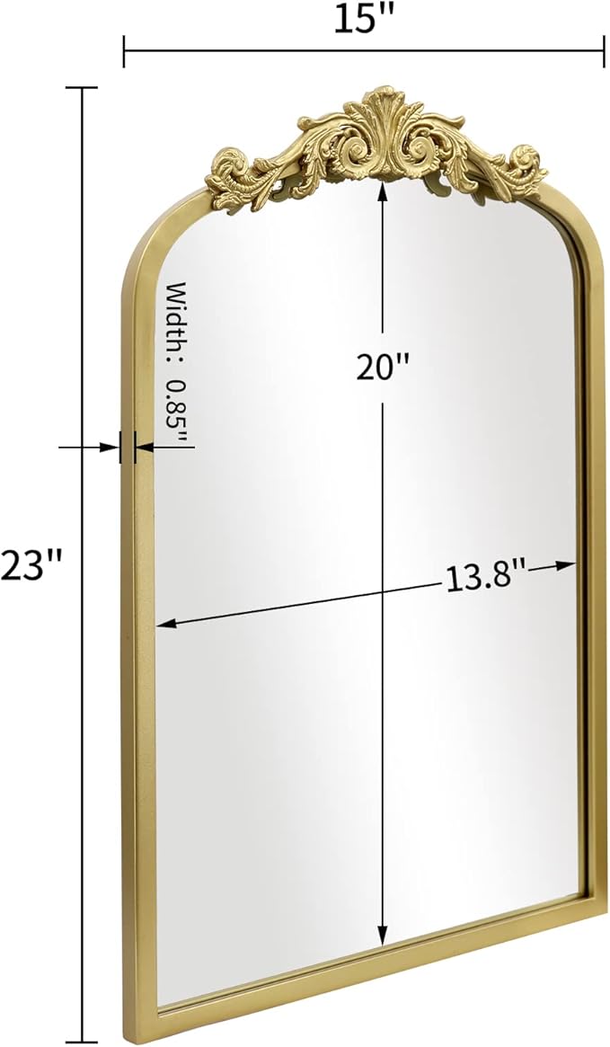 AIXI HOME Gold Arched Mirror 15"x23", Traditional Arendahl Vintage Antique - Image 3