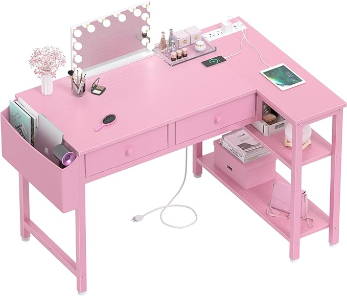 DLisiting Pink Reversible L Shaped Desk by Unknown