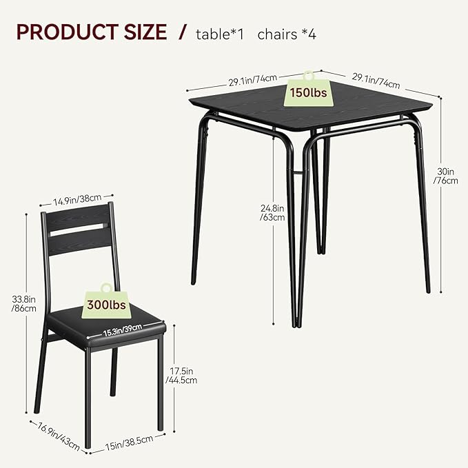 Dining Table Set for 2, Space-Saving Square 3-Piece Dinette - Image 2
