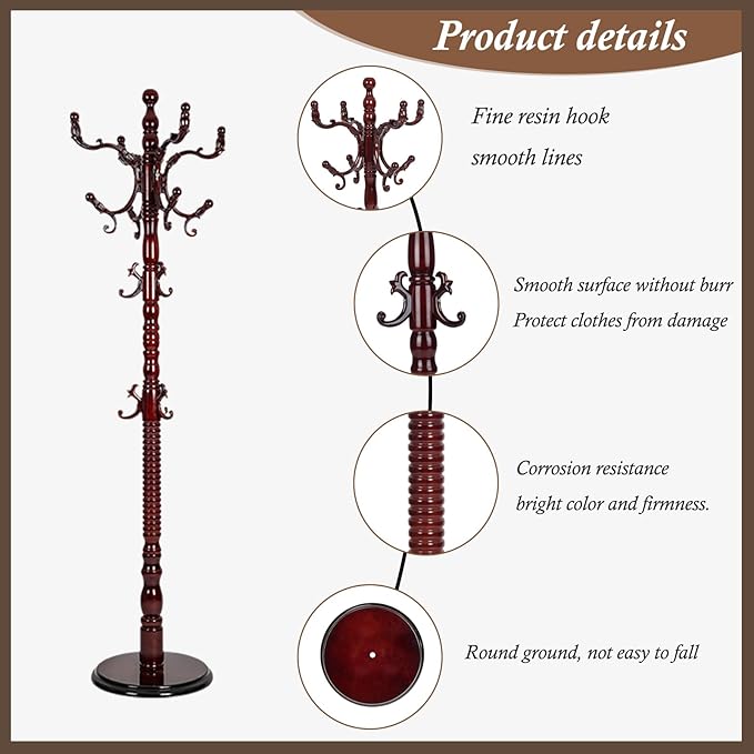 Wooden Coat Rack Freestanding, Vintage Coat Racks - Image 4