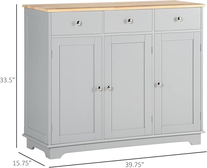 HOMCOM Sideboard with Solid Wood Countertop, Modern Kitchen Storage Cabinet - Image 3