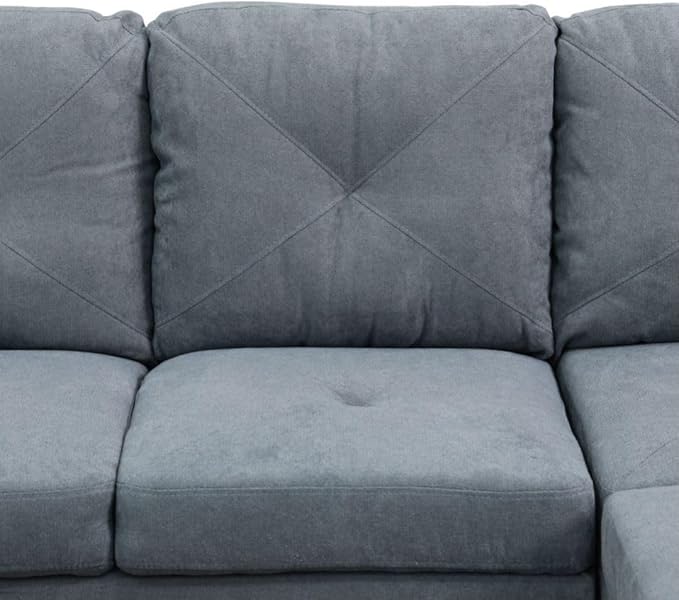 Dark Grey L-Shaped 3-Piece Flannelette Sofa - Image 5