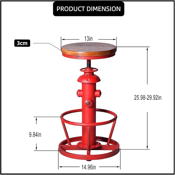 Industrial Bar Stools Vintage Swivel Bar Chairs 24.8-30.7inch Height Adjustable - Image 3