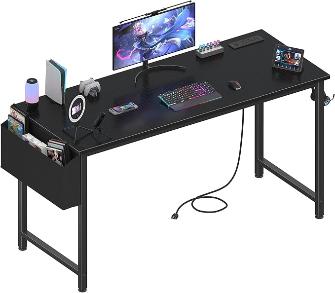 Lufeiya Gaming Desk with Power Outlet, 55 inch Teen Study Table Home Office by LUFEIYA
