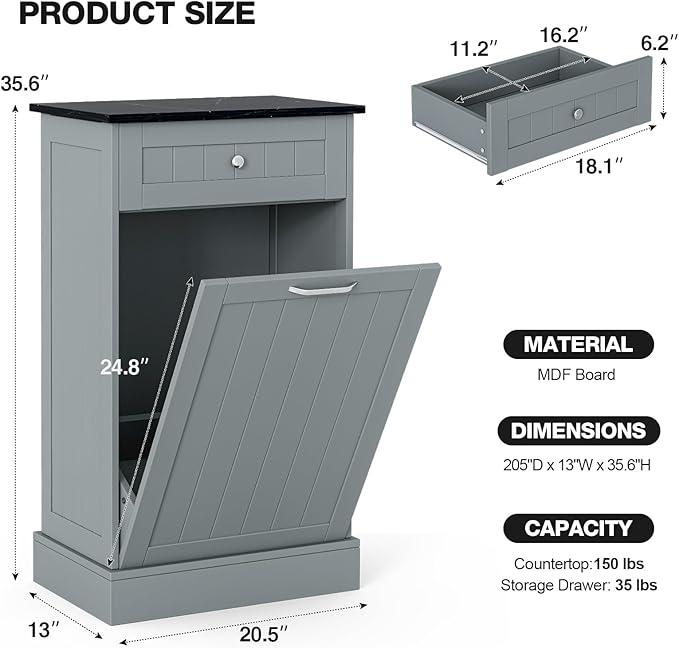 GAZHOME 10 Gallon Tilt Out Trash Cabinet, Upgrade Wooden Free Standing Recyclin - Image 2