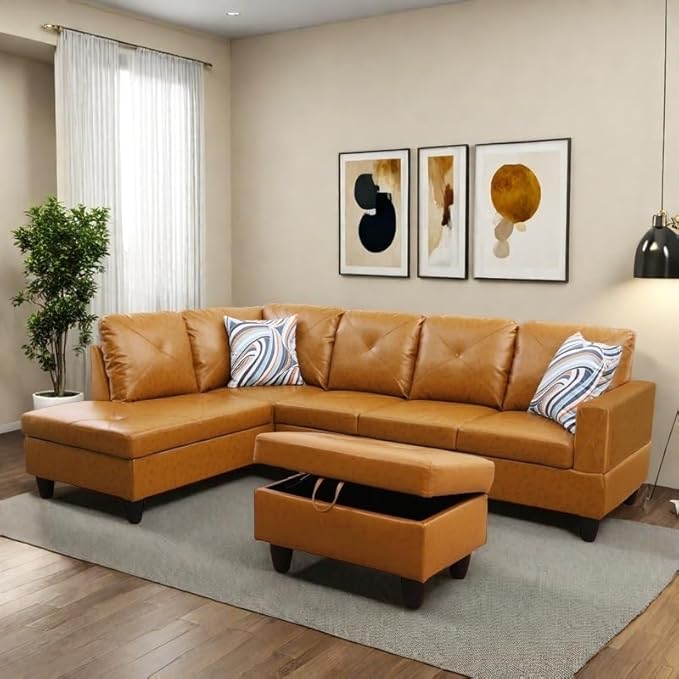 NAYSAYE L Shaped Couch, Leather Modular Sectional Couch by NAYSAYE
