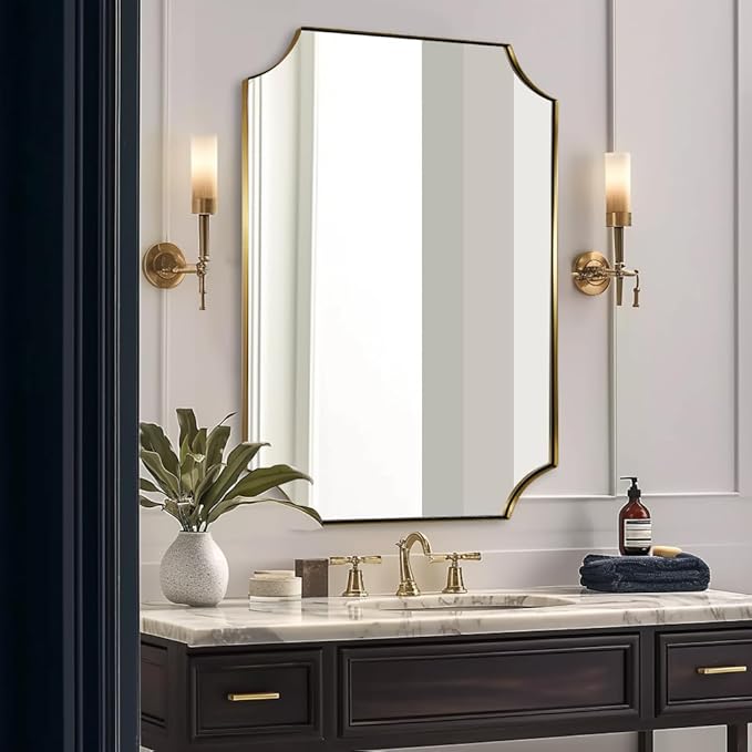ANDY STAR Gold Scalloped Wall Mirror, 30x40 Brushed Gold Vanity Mirror by ANDYSTAR