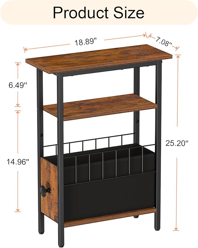 Snughome Narrow Side Table for Small Spaces, Slim End Table 3 Tier, Skinny - Image 3