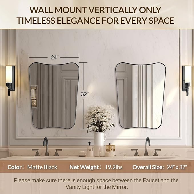 Black Bathroom Vanity Mirrors, 24 x 32 Irregular Wall Mirror - Image 2