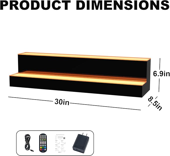 MESAlLUP Acrylic 30 Inch 2 Tier High Light LED Liquor Bottle Display Shelf - Image 2