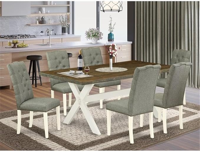 East West Furniture X077EL207-7 7 Piece Dining Room Table Set Consist of a - Image 2