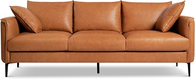 Valencia Jasper 85" Cognac Tan Brown 3 Seater Full Leather Couch | Mid Century - Image 7