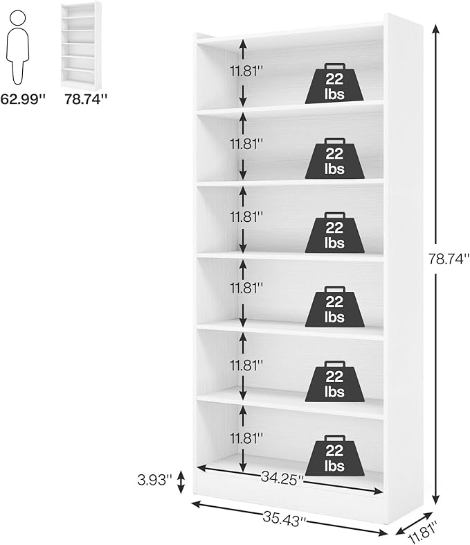 Tribesigns 78-inch Tall Bookcase, Modern 7-Tier White Library Bookshelf - Image 2