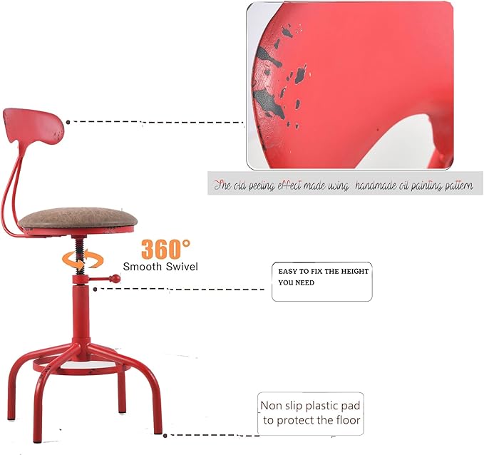 Topower Home Kitchen Stool, Industrial Counter Stool, Height Adjustable Swivel - Image 7