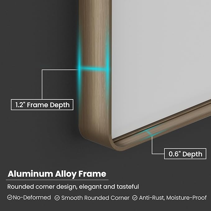 Bronze Bathroom Mirror 55x36 Inch, Brushed Bronze Metal Frame Mirror - Image 3