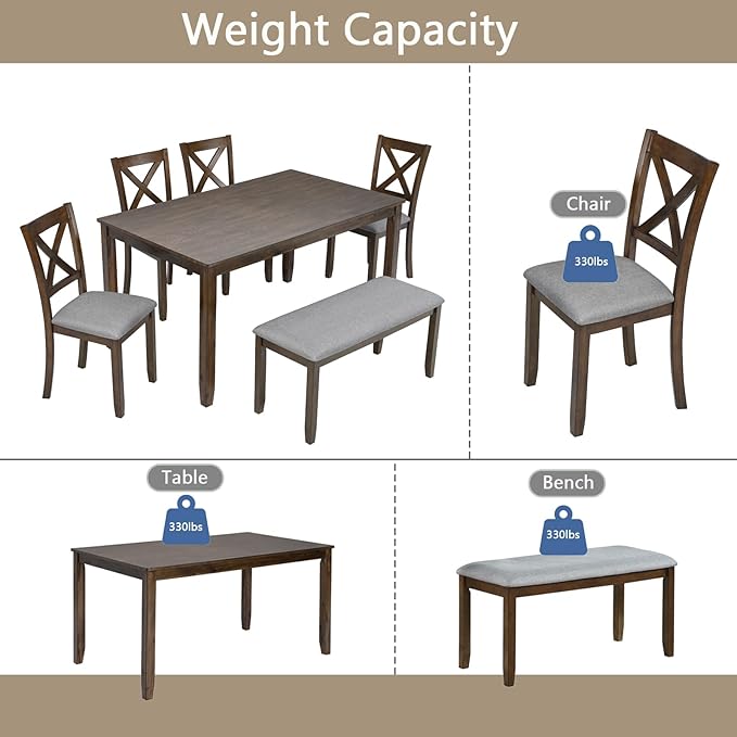 soges 6 Piece Kitchen Dining Set, Rectangular Wooden Dining Table - Image 5