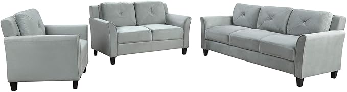 3 Pieses Modern Living Room Sofa Sets Polyester Blend Button Tufted Sofa&Couch - Image 4