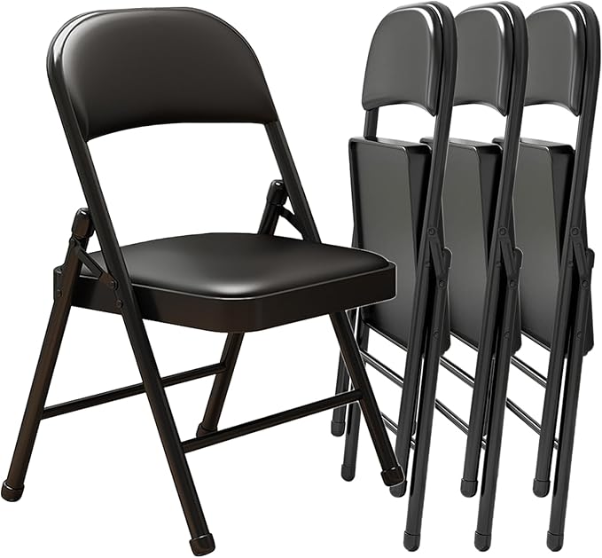 Black Padded Folding Chairs by Unknown