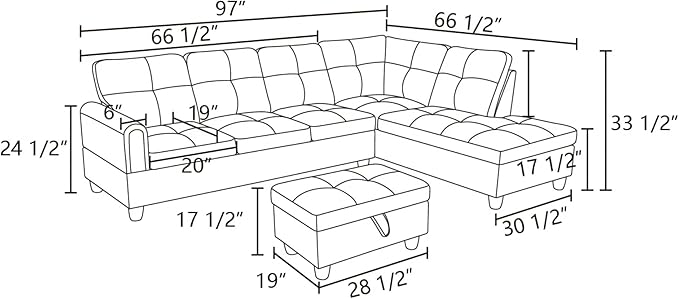 L-Shaped Sectional Sofa with Ottoman, Right-Facing Modern Microfiber Couch - Image 2